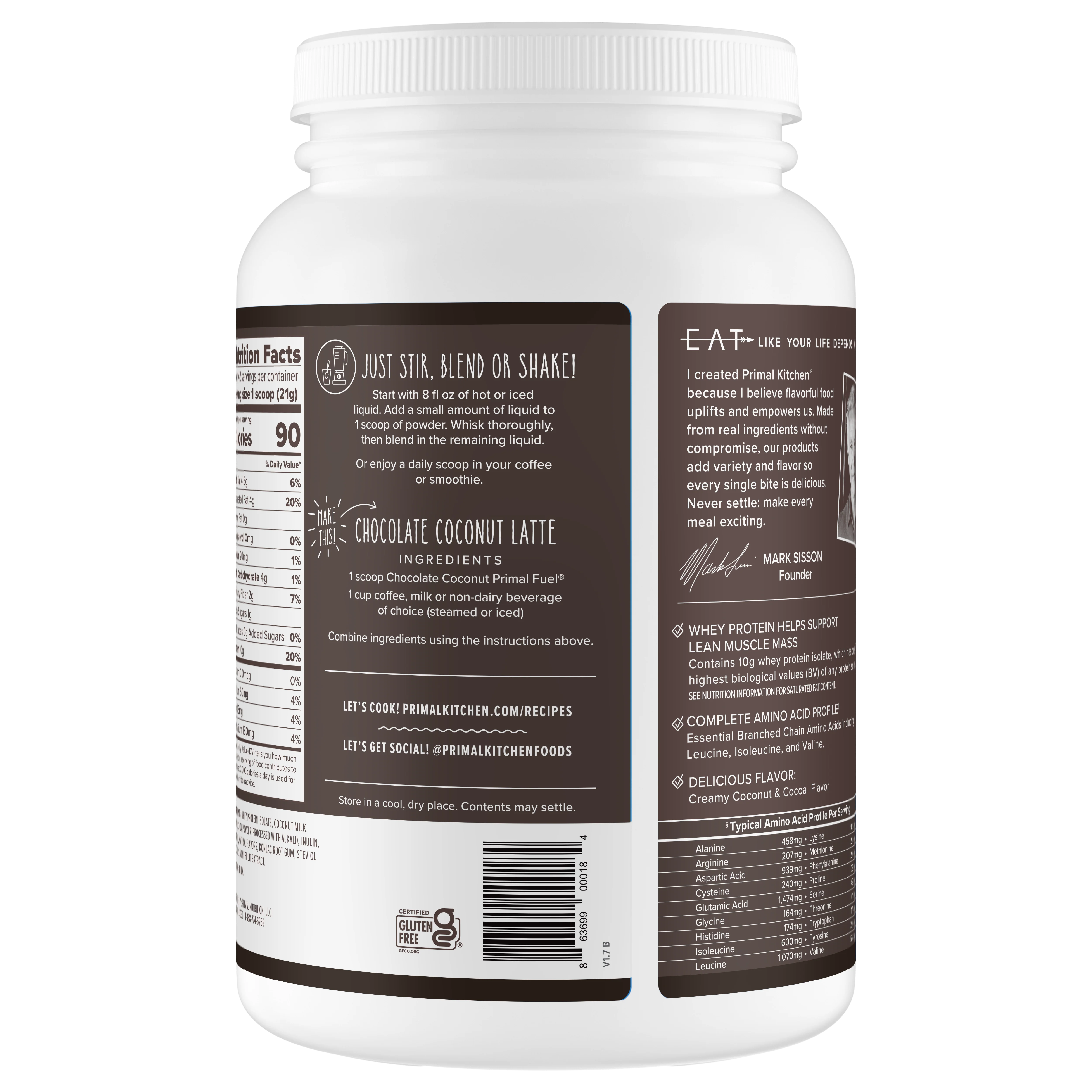 Primal Fuel: Chocolate Coconut Whey Protein Drink Mix - Image 3